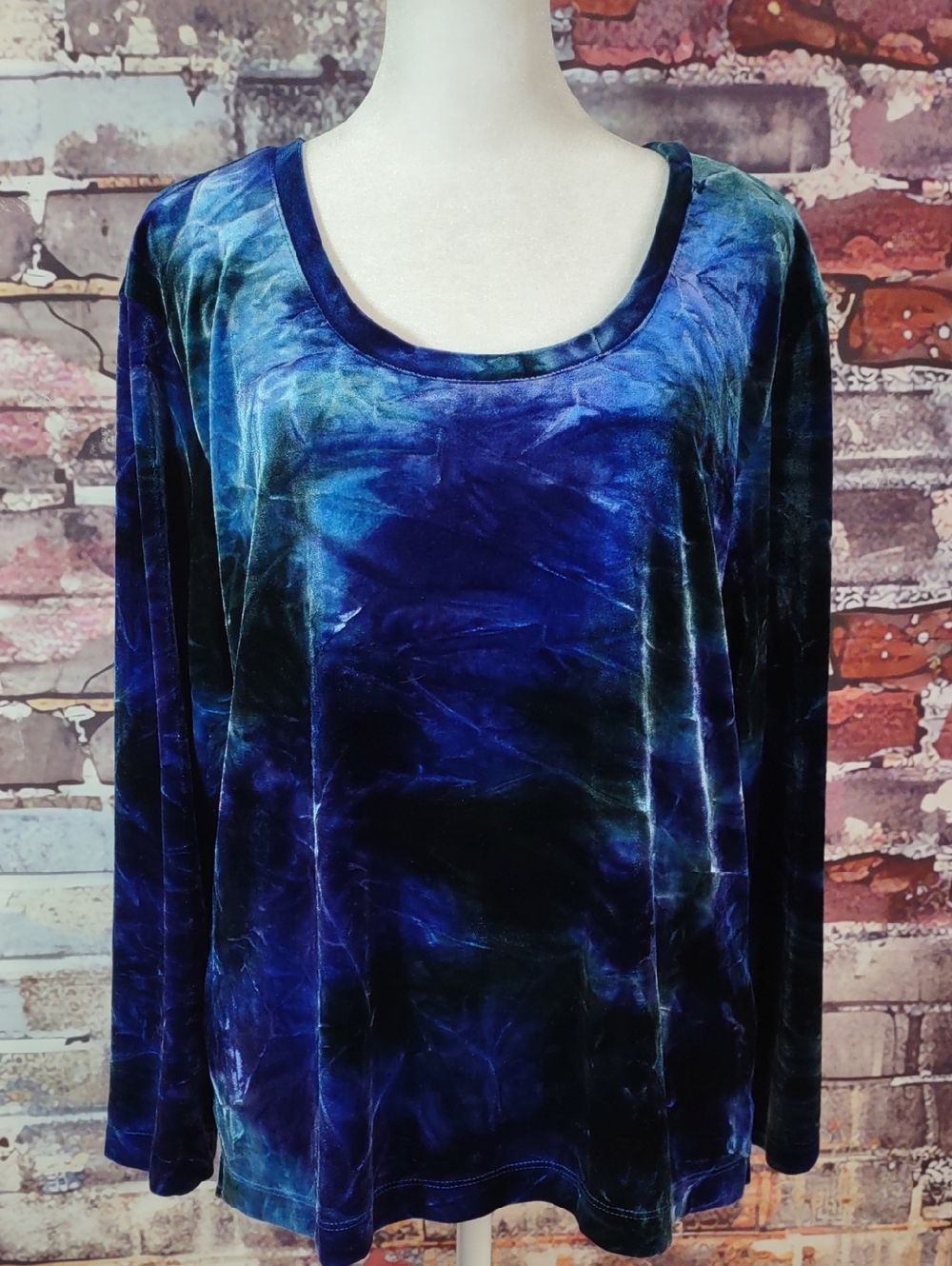 Chico's Blue Velvet Scoop-Neck Long Sleeve Top